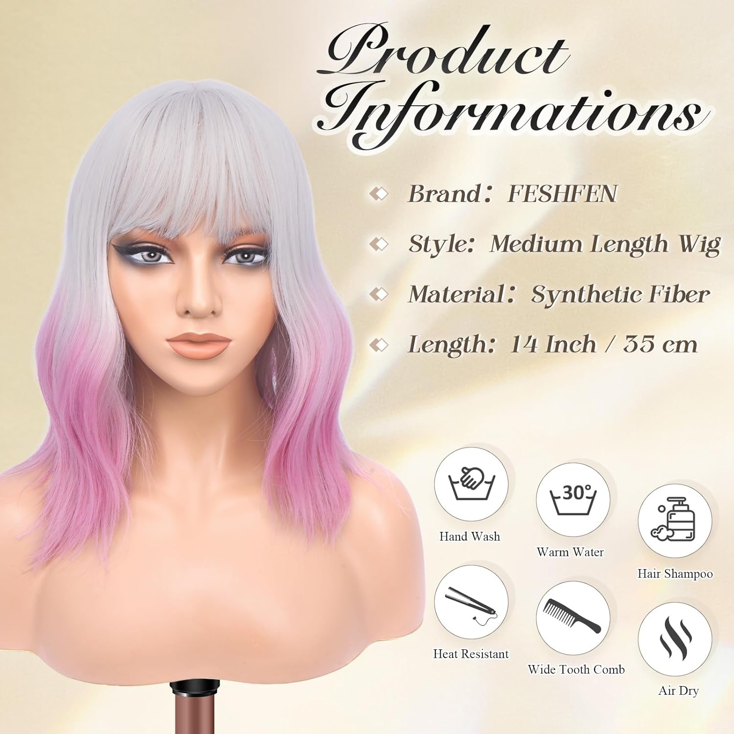 imageFESHFEN Shoulder Length Wigs with Bangs Natural Looking Wavy Medium Length Synthetic Hair Bob Wig for Women Daily Party Use 14 inch Copper RedOmbre Light Purple