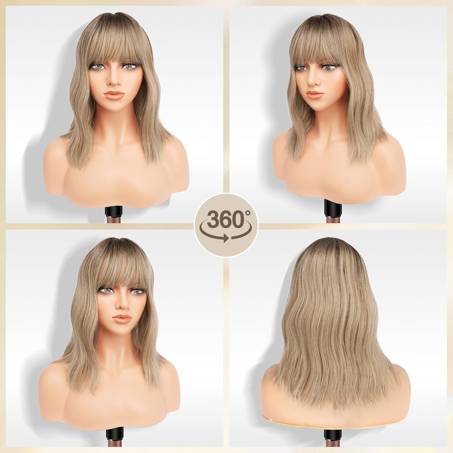 imageFESHFEN Shoulder Length Wigs with Bangs Natural Looking Wavy Medium Length Synthetic Hair Bob Wig for Women Daily Party Use 14 inch Copper RedOmbre Mixed Blonde