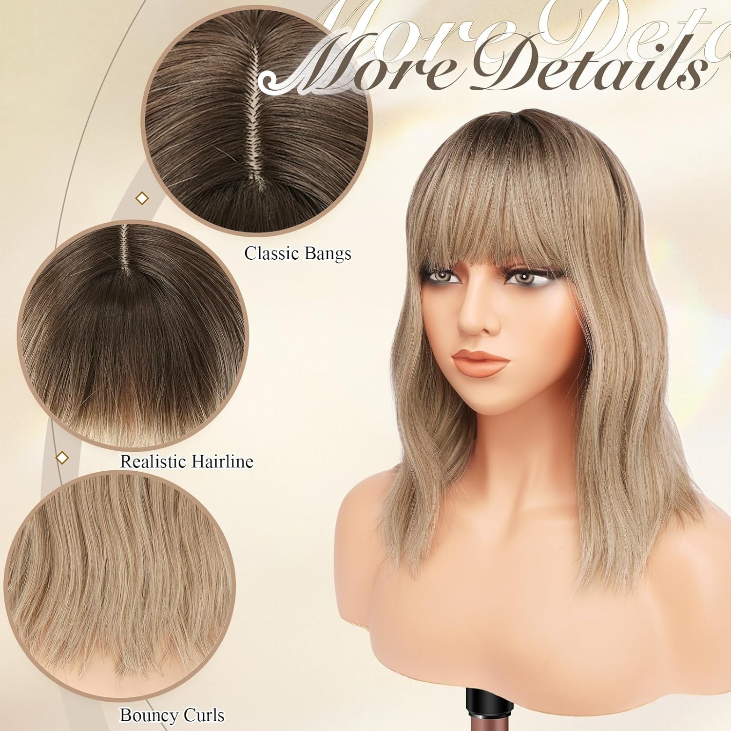 imageFESHFEN Shoulder Length Wigs with Bangs Natural Looking Wavy Medium Length Synthetic Hair Bob Wig for Women Daily Party Use 14 inch Copper RedOmbre Mixed Blonde