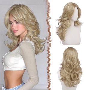 FESHFEN Wavy Layered Wig with Curtain Bangs for Women, 20 Inch Dirty Blonde Long Synthetic Natural Looking Middle Part Hair Wig For Costume Party Daily Use(16H613# Dirty Blonde)