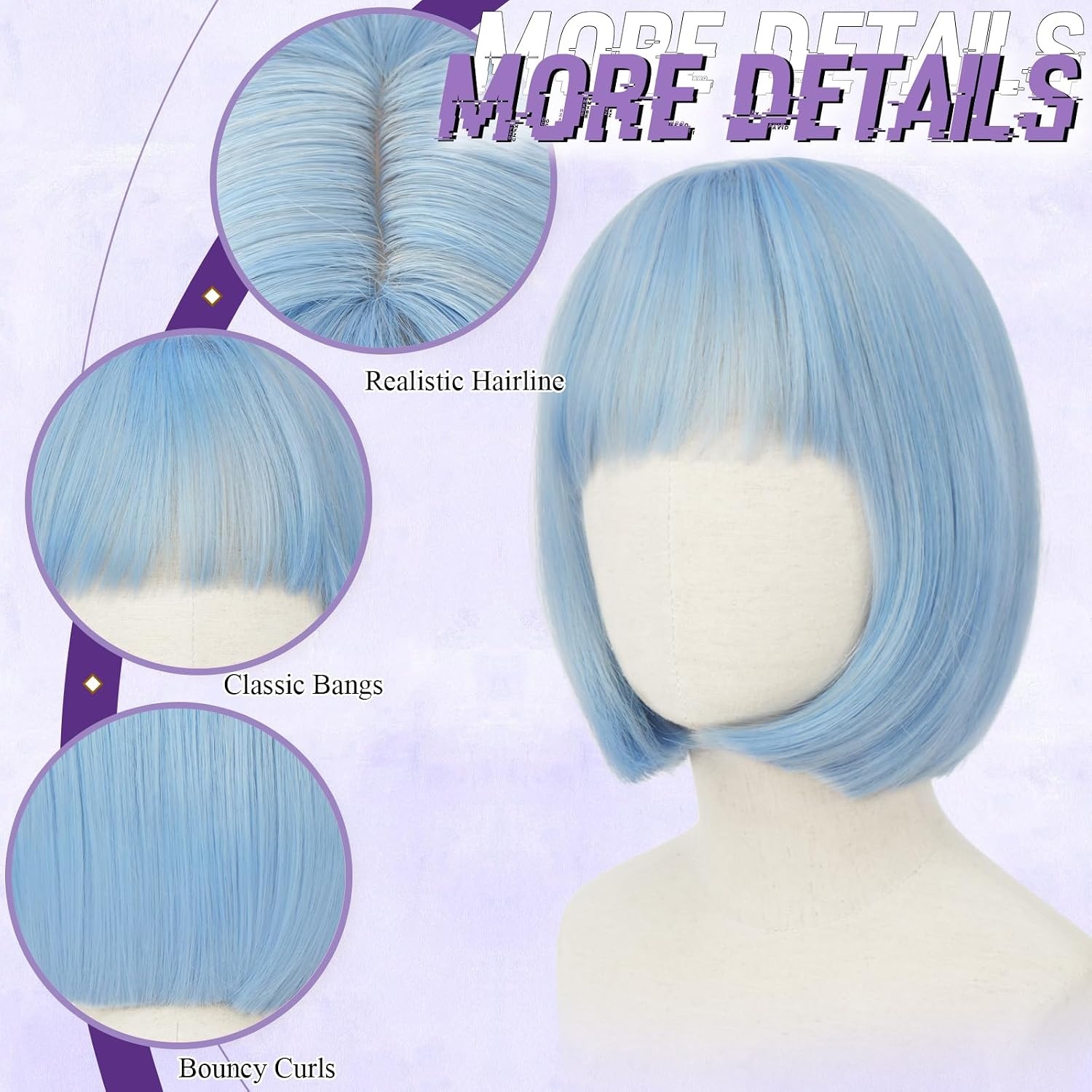 image:imageFESHFEN Short Bob Wigs with Flat Bangs Straight Hair Synthetic Colorful Cosplay Daily Costume Party Fashion Modern Neon Wig for Women 11 inch BlondePinkLight Blue