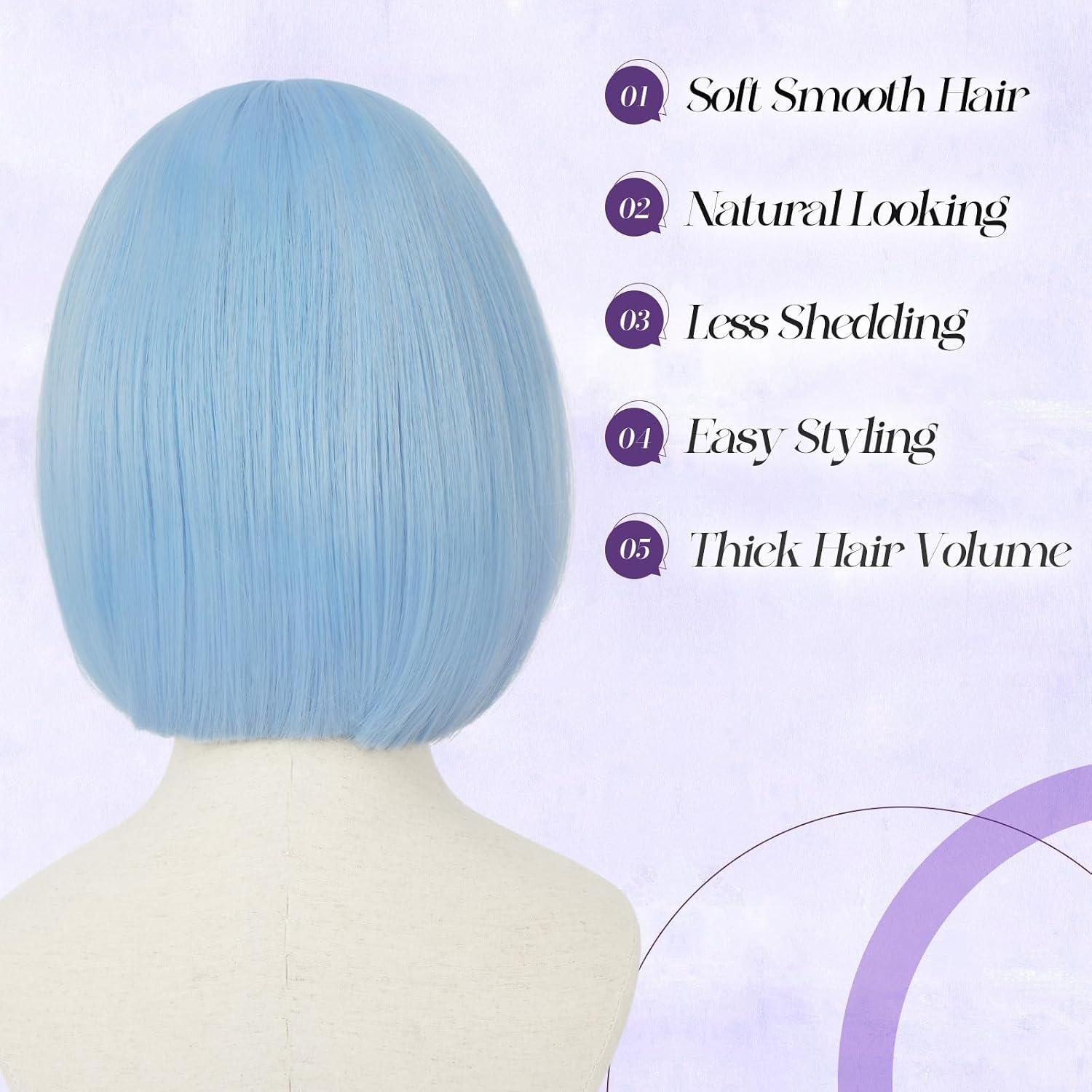 image:imageFESHFEN Short Bob Wigs with Flat Bangs Straight Hair Synthetic Colorful Cosplay Daily Costume Party Fashion Modern Neon Wig for Women 11 inch BlondePinkLight Blue