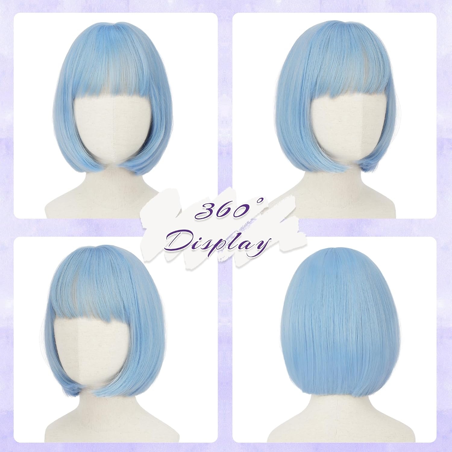image:imageFESHFEN Short Bob Wigs with Flat Bangs Straight Hair Synthetic Colorful Cosplay Daily Costume Party Fashion Modern Neon Wig for Women 11 inch BlondePinkLight Blue