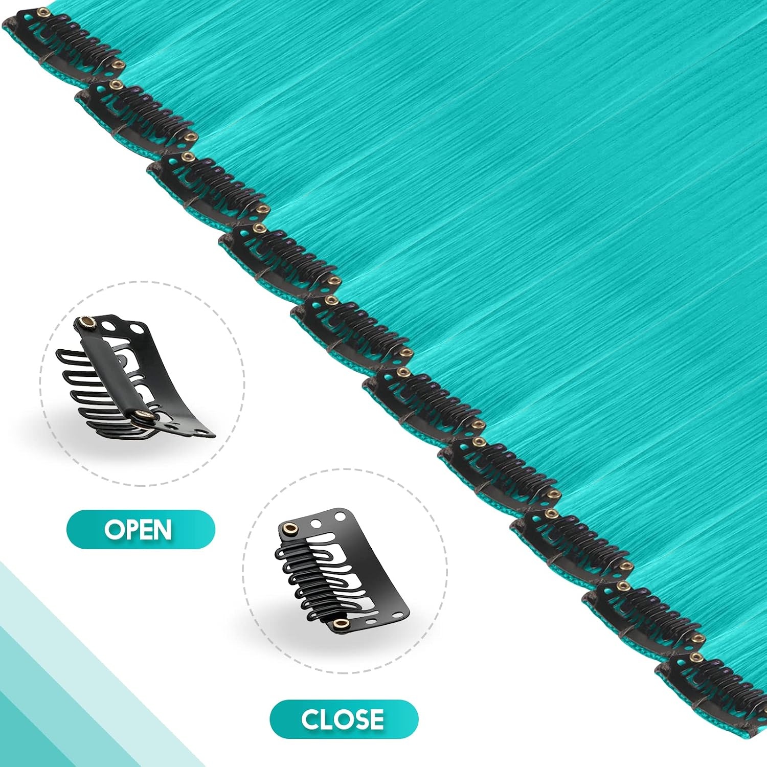 image:imageFESHFEN Leopard Printed Clip in Hair Extensions 6PCS Red Long Synthetic Straight Clip in Hair Extensions Stripe Printed Hairpiece Colorful Accessories for Women 18 InchTeal Blue 10 PCS