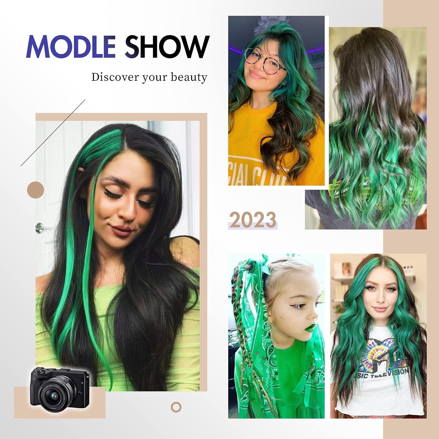 image:imageFESHFEN Leopard Printed Clip in Hair Extensions 6PCS Red Long Synthetic Straight Clip in Hair Extensions Stripe Printed Hairpiece Colorful Accessories for Women 18 InchGreen 10 PCS
