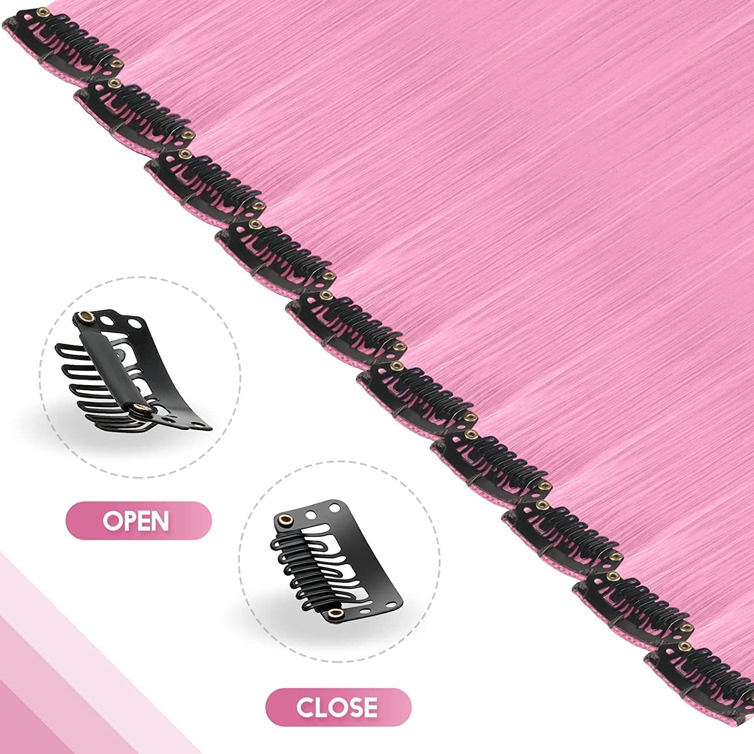 image:imageFESHFEN Leopard Printed Clip in Hair Extensions 6PCS Red Long Synthetic Straight Clip in Hair Extensions Stripe Printed Hairpiece Colorful Accessories for Women 18 InchLight Pink 10 PCS