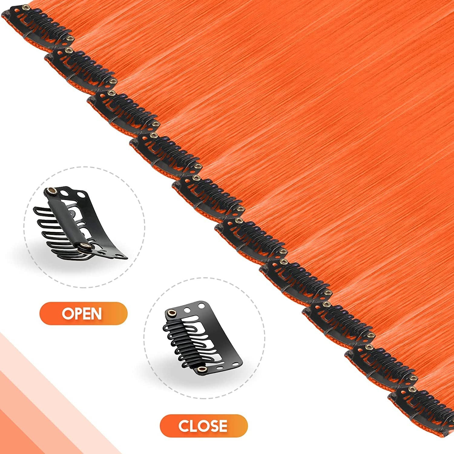 image:imageFESHFEN Leopard Printed Clip in Hair Extensions 6PCS Red Long Synthetic Straight Clip in Hair Extensions Stripe Printed Hairpiece Colorful Accessories for Women 18 Inch10 PCS Orange