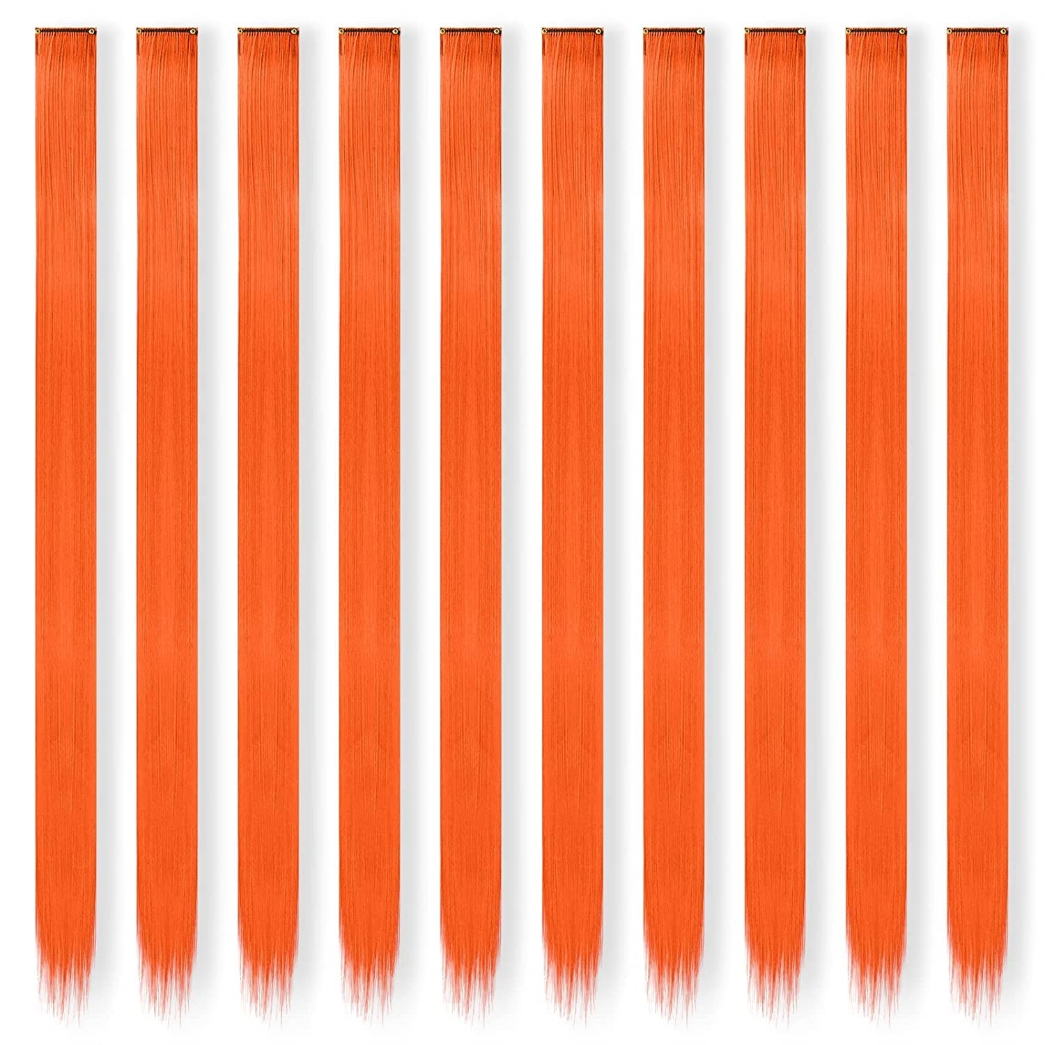 image:imageFESHFEN Leopard Printed Clip in Hair Extensions 6PCS Red Long Synthetic Straight Clip in Hair Extensions Stripe Printed Hairpiece Colorful Accessories for Women 18 Inch10 PCS Orange