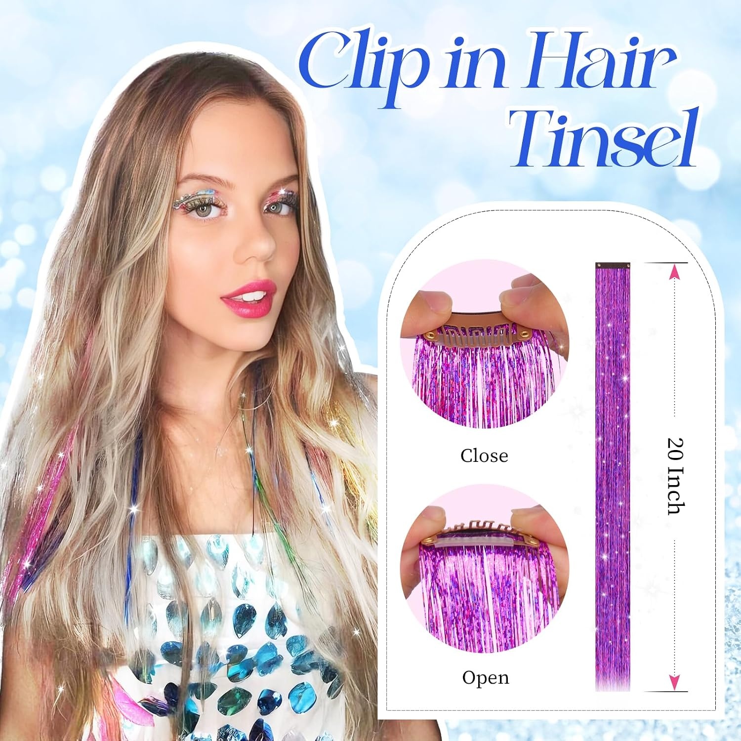image:imageFESHFEN Leopard Printed Clip in Hair Extensions 6PCS Red Long Synthetic Straight Clip in Hair Extensions Stripe Printed Hairpiece Colorful Accessories for Women 18 InchLilac Purple 12 PCS