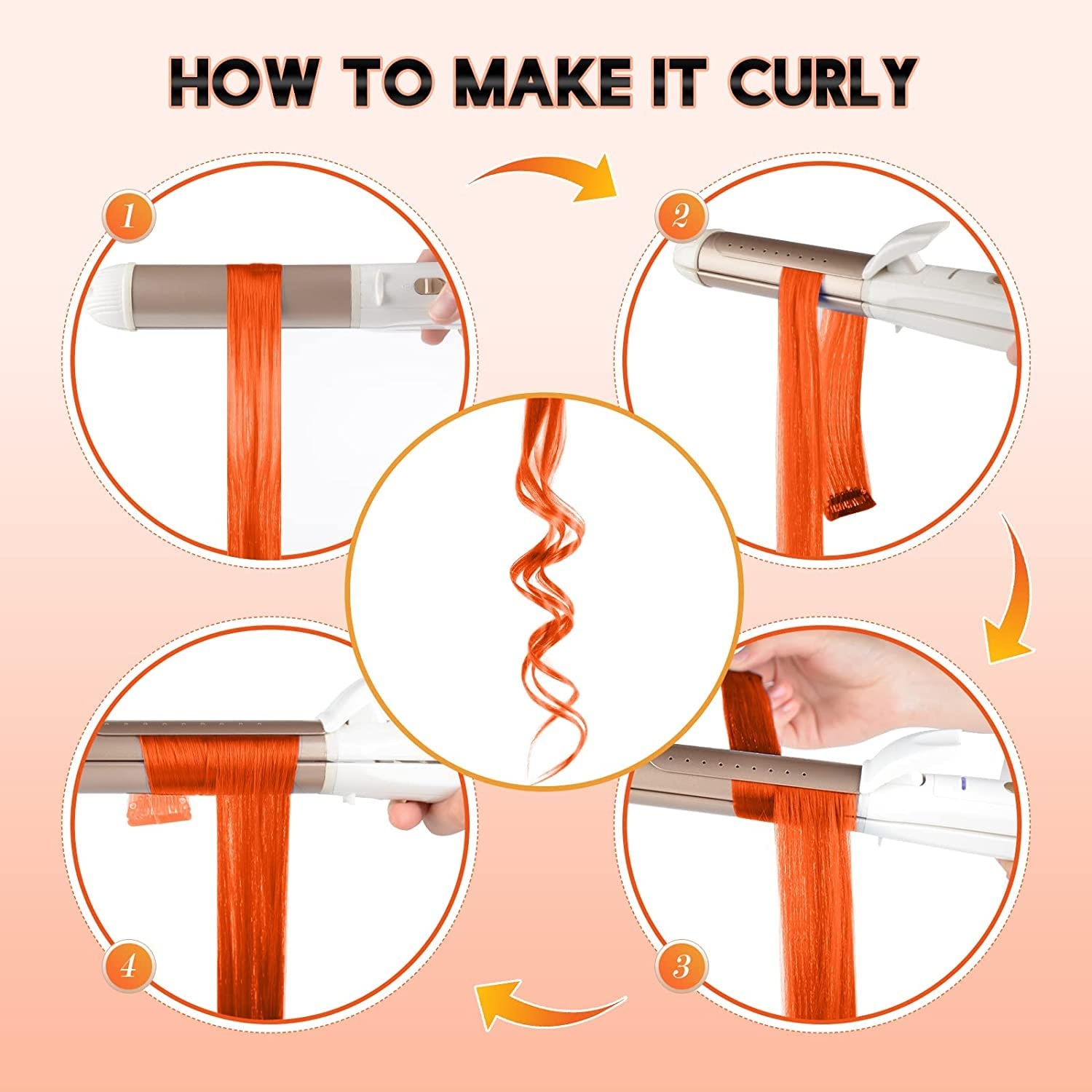 image:imageFESHFEN Leopard Printed Clip in Hair Extensions 6PCS Red Long Synthetic Straight Clip in Hair Extensions Stripe Printed Hairpiece Colorful Accessories for Women 18 Inch10 PCS Orange