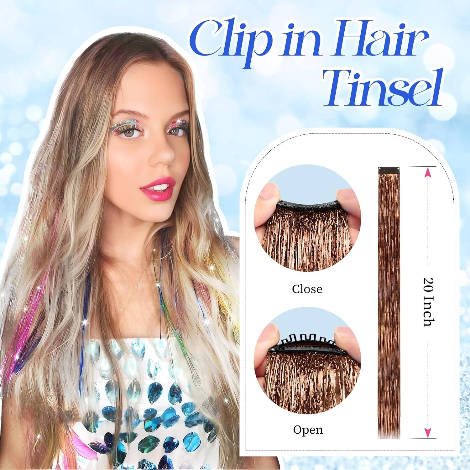image:imageFESHFEN Leopard Printed Clip in Hair Extensions 6PCS Red Long Synthetic Straight Clip in Hair Extensions Stripe Printed Hairpiece Colorful Accessories for Women 18 InchCoffeebrown 12 PCS