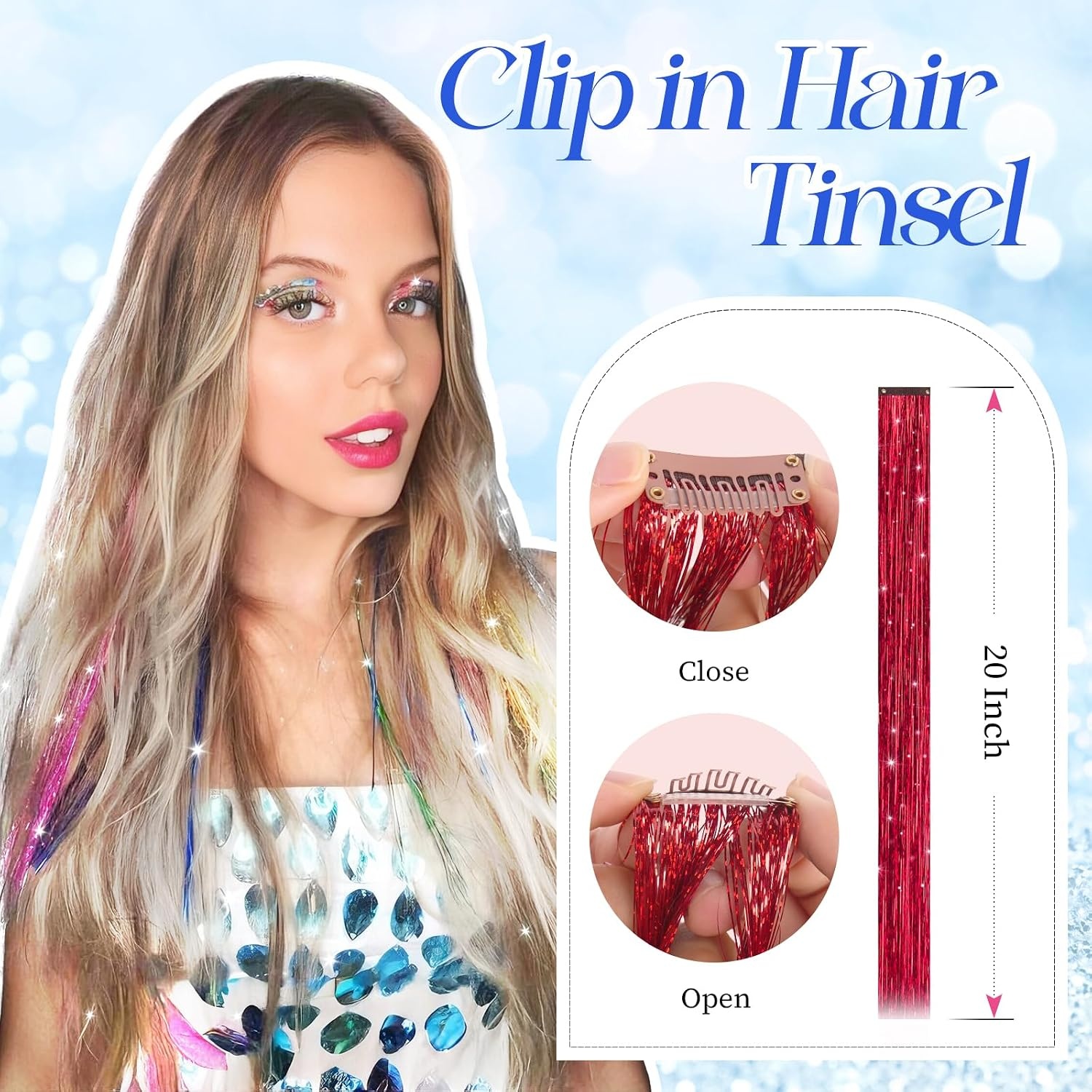 image:imageFESHFEN Leopard Printed Clip in Hair Extensions 6PCS Red Long Synthetic Straight Clip in Hair Extensions Stripe Printed Hairpiece Colorful Accessories for Women 18 InchRed 12 PCS