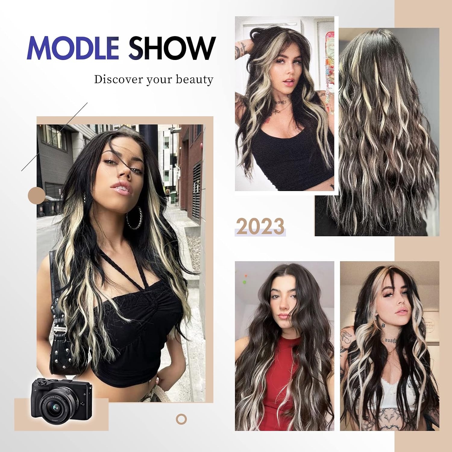image:imageFESHFEN Leopard Printed Clip in Hair Extensions 6PCS Red Long Synthetic Straight Clip in Hair Extensions Stripe Printed Hairpiece Colorful Accessories for Women 18 InchBeige Blonde 10 PCS