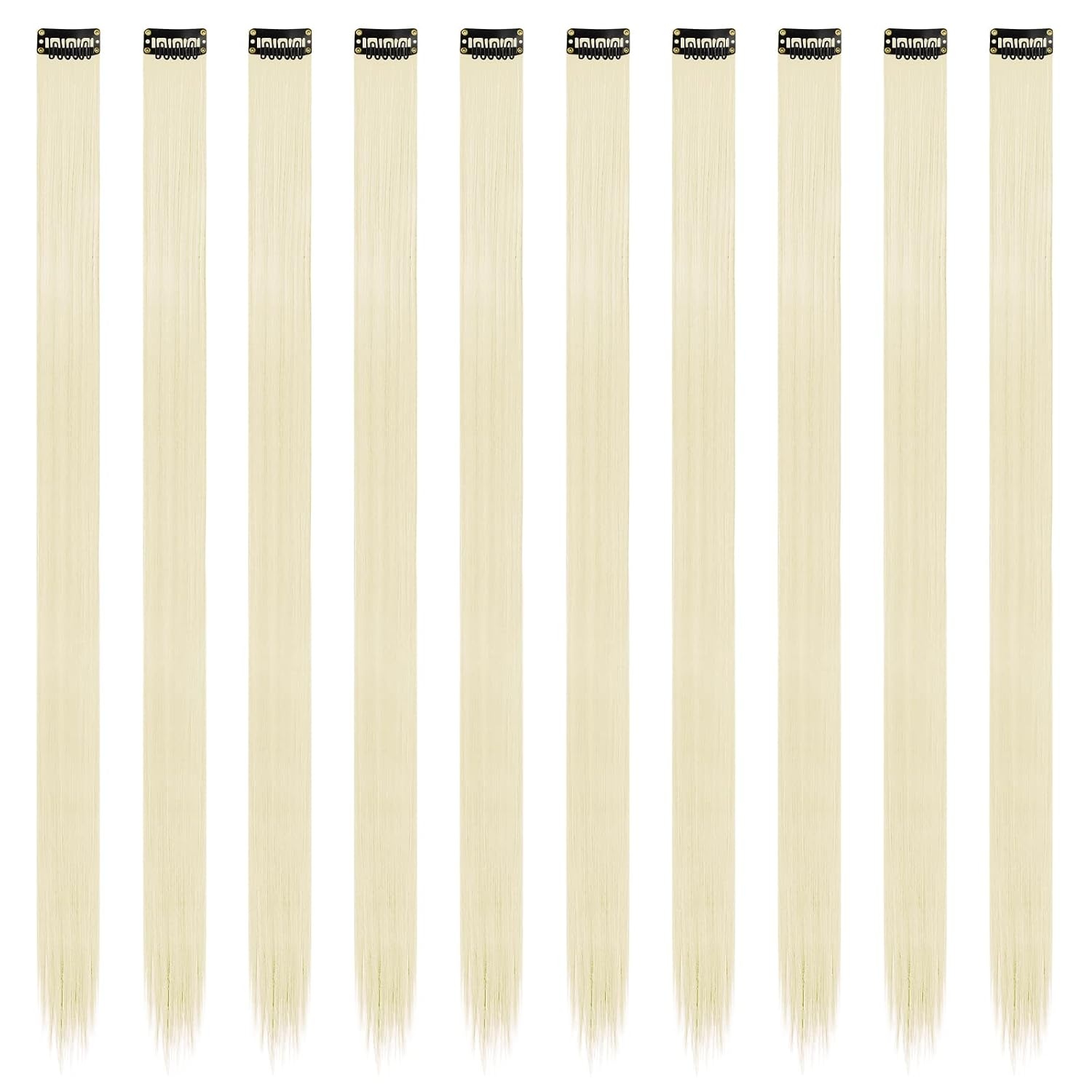 image:imageFESHFEN Leopard Printed Clip in Hair Extensions 6PCS Red Long Synthetic Straight Clip in Hair Extensions Stripe Printed Hairpiece Colorful Accessories for Women 18 InchBeige Blonde 10 PCS