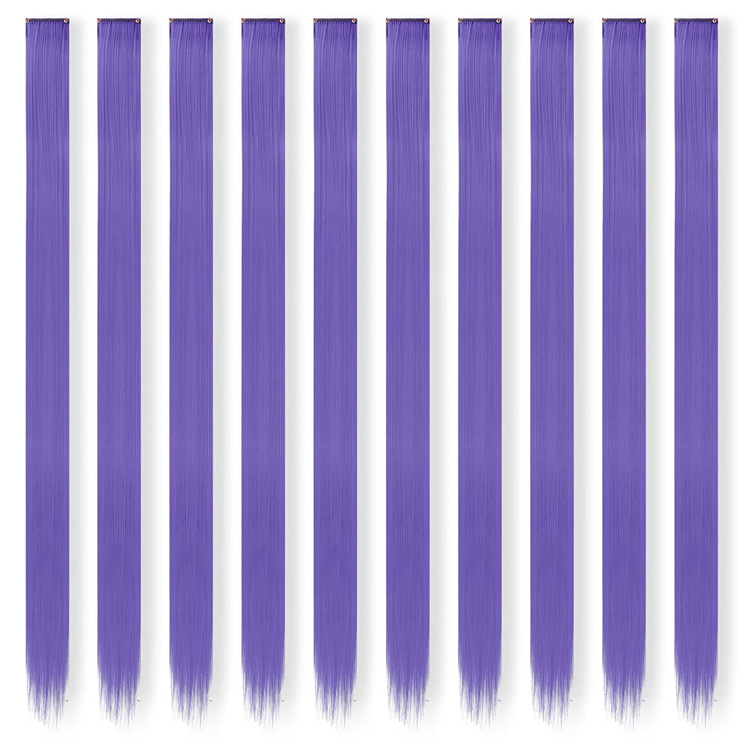 image:imageFESHFEN Leopard Printed Clip in Hair Extensions 6PCS Red Long Synthetic Straight Clip in Hair Extensions Stripe Printed Hairpiece Colorful Accessories for Women 18 InchLight Purple 10 PCS