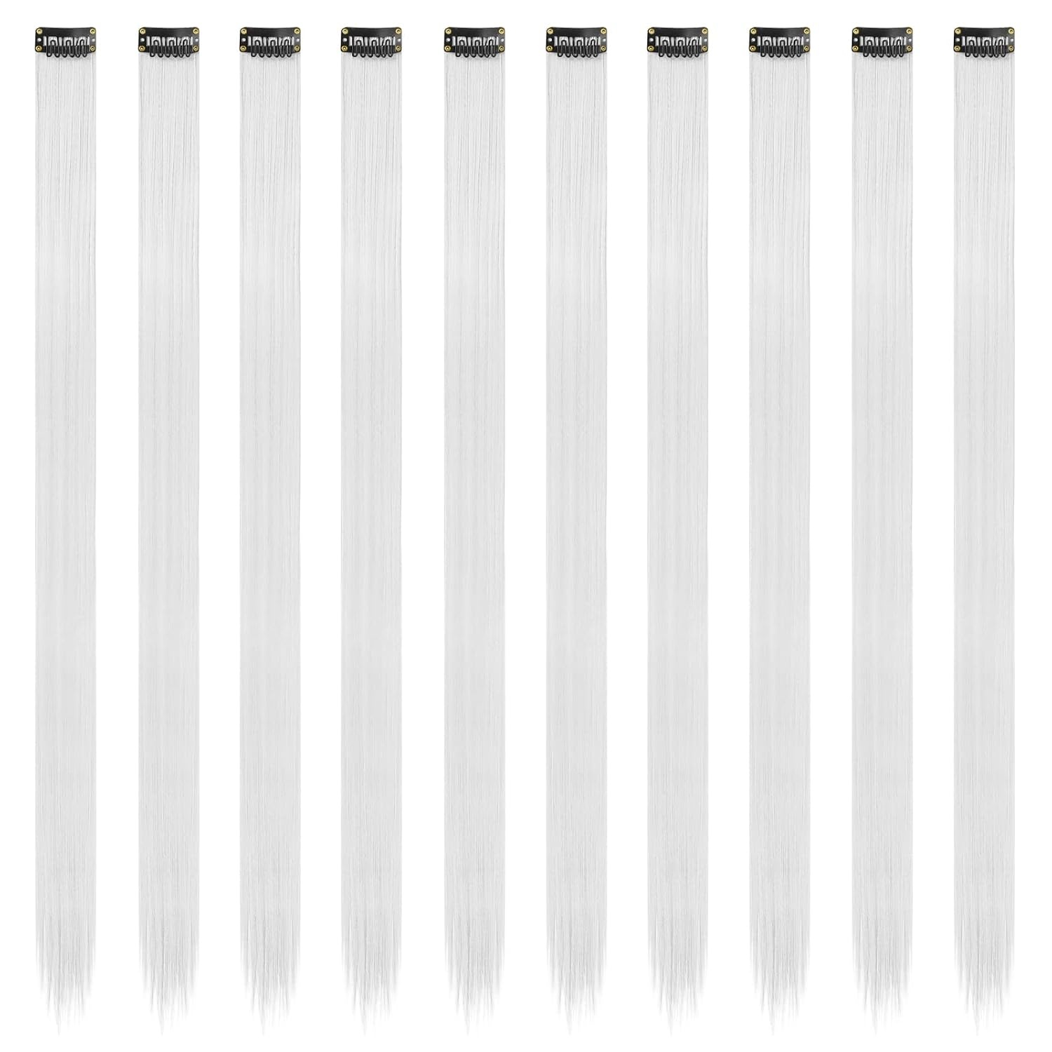 image:imageFESHFEN Leopard Printed Clip in Hair Extensions 6PCS Red Long Synthetic Straight Clip in Hair Extensions Stripe Printed Hairpiece Colorful Accessories for Women 18 InchSilver Gray 10 PCS