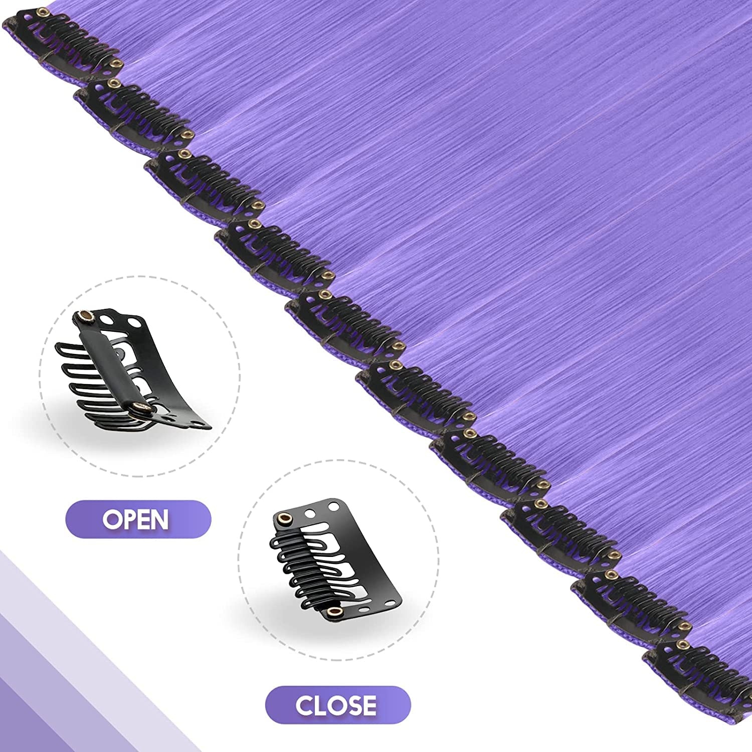 image:imageFESHFEN Leopard Printed Clip in Hair Extensions 6PCS Red Long Synthetic Straight Clip in Hair Extensions Stripe Printed Hairpiece Colorful Accessories for Women 18 InchLight Purple 10 PCS