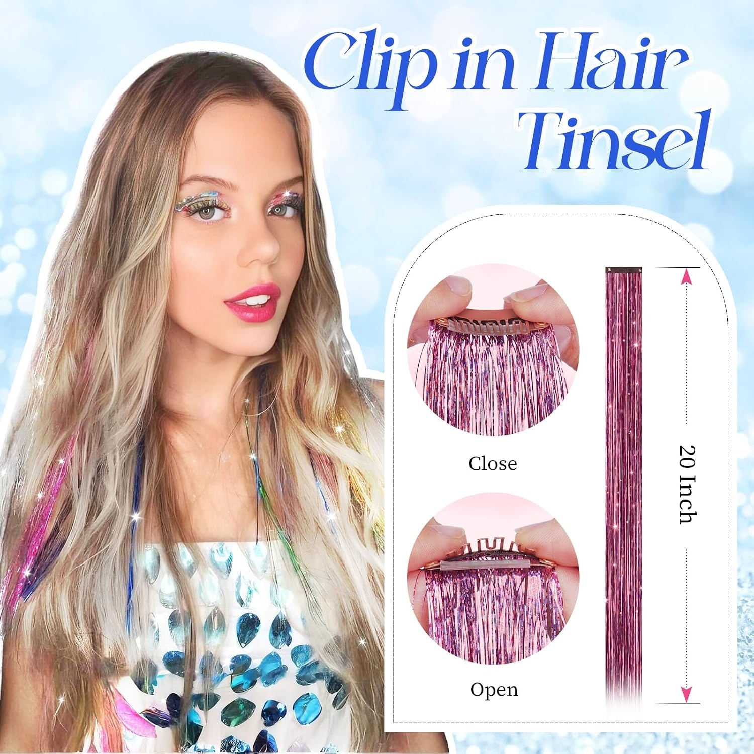 image:imageFESHFEN Leopard Printed Clip in Hair Extensions 6PCS Red Long Synthetic Straight Clip in Hair Extensions Stripe Printed Hairpiece Colorful Accessories for Women 18 InchPink 12 PCS