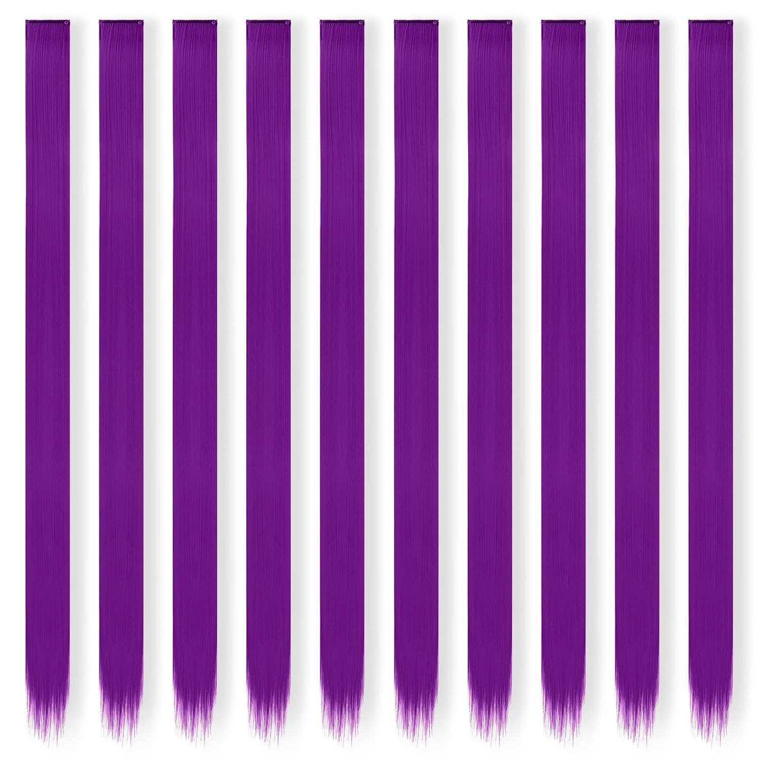 image:imageFESHFEN Leopard Printed Clip in Hair Extensions 6PCS Red Long Synthetic Straight Clip in Hair Extensions Stripe Printed Hairpiece Colorful Accessories for Women 18 InchDark Purple 10 PCS
