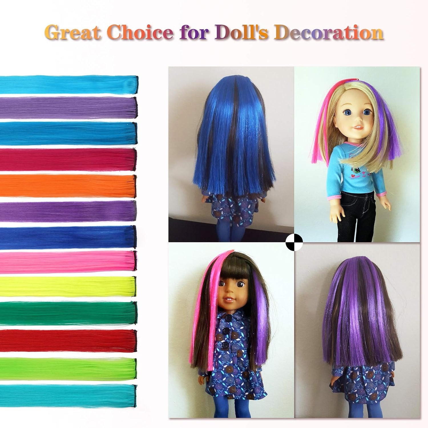 image:imageFESHFEN Leopard Printed Clip in Hair Extensions 6PCS Red Long Synthetic Straight Clip in Hair Extensions Stripe Printed Hairpiece Colorful Accessories for Women 18 InchTeal Blue 12 PCS