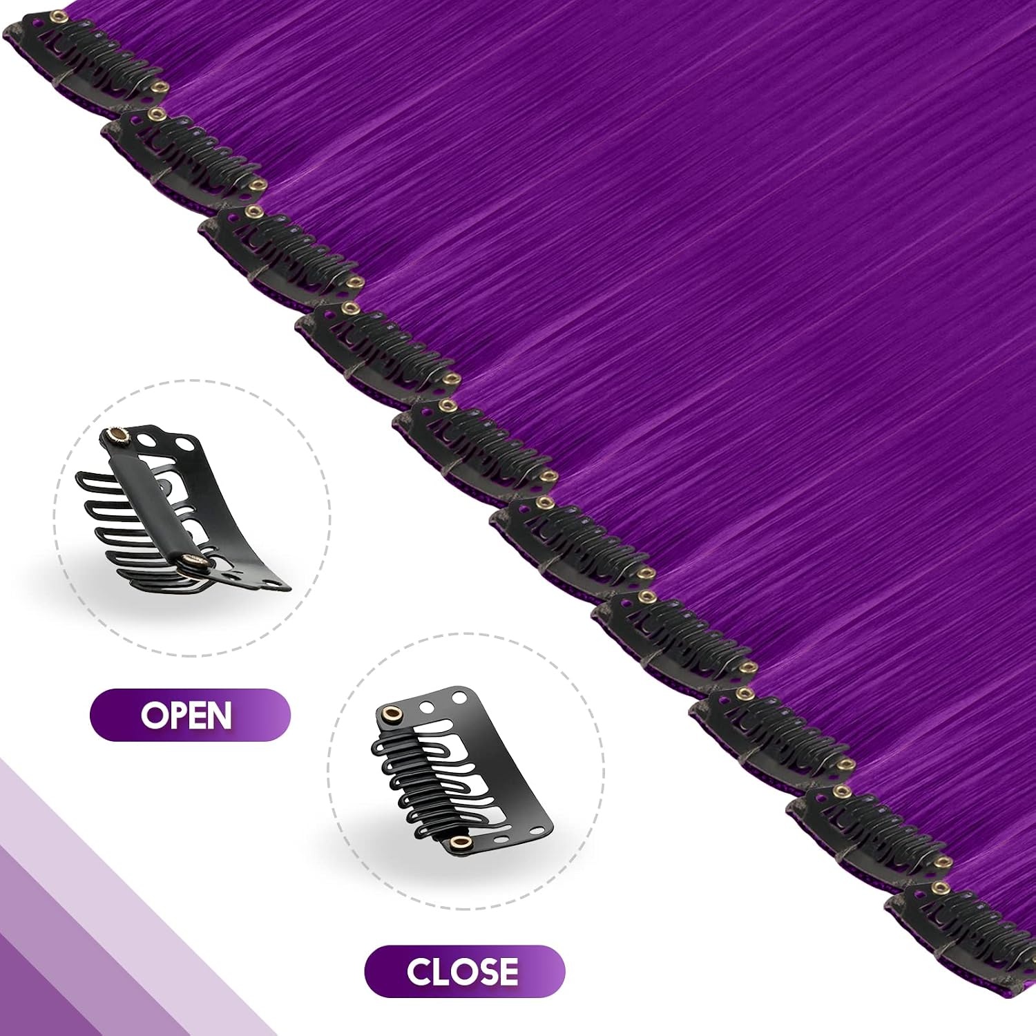image:imageFESHFEN Leopard Printed Clip in Hair Extensions 6PCS Red Long Synthetic Straight Clip in Hair Extensions Stripe Printed Hairpiece Colorful Accessories for Women 18 InchDark Purple 10 PCS