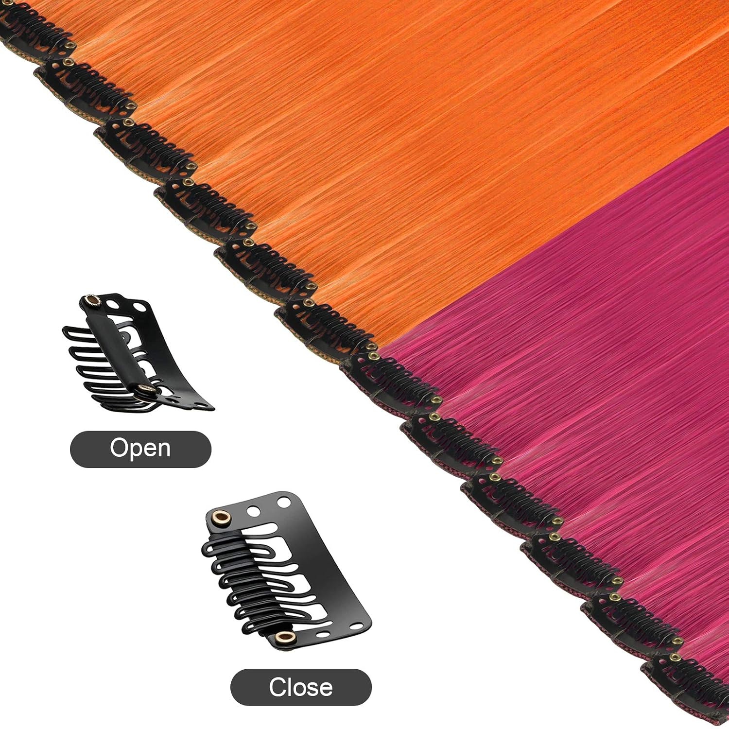 image:imageFESHFEN Leopard Printed Clip in Hair Extensions 6PCS Red Long Synthetic Straight Clip in Hair Extensions Stripe Printed Hairpiece Colorful Accessories for Women 18 InchRose Pink Orange 12 PCS