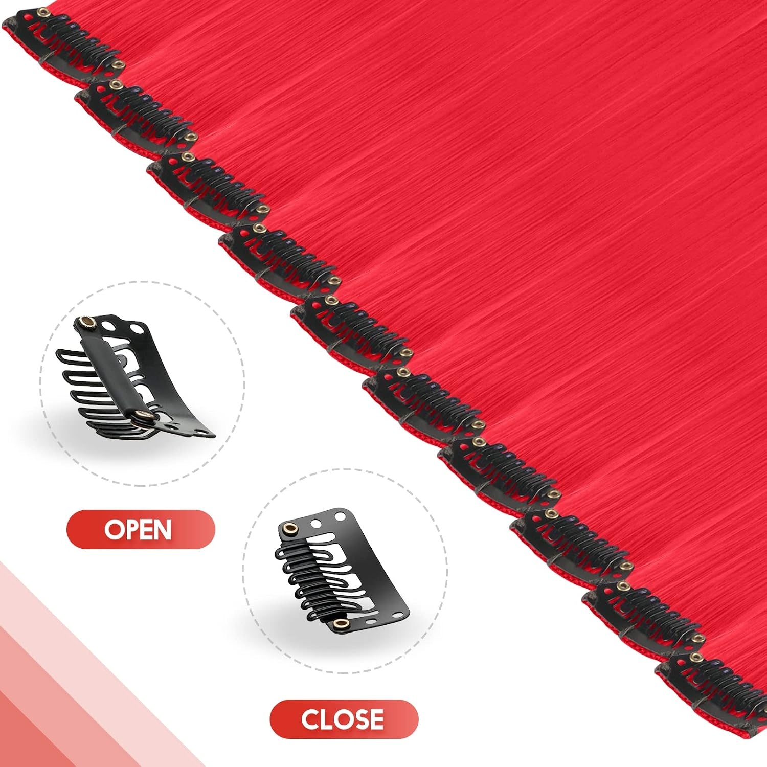 image:imageFESHFEN Leopard Printed Clip in Hair Extensions 6PCS Red Long Synthetic Straight Clip in Hair Extensions Stripe Printed Hairpiece Colorful Accessories for Women 18 InchRed 10 PCS