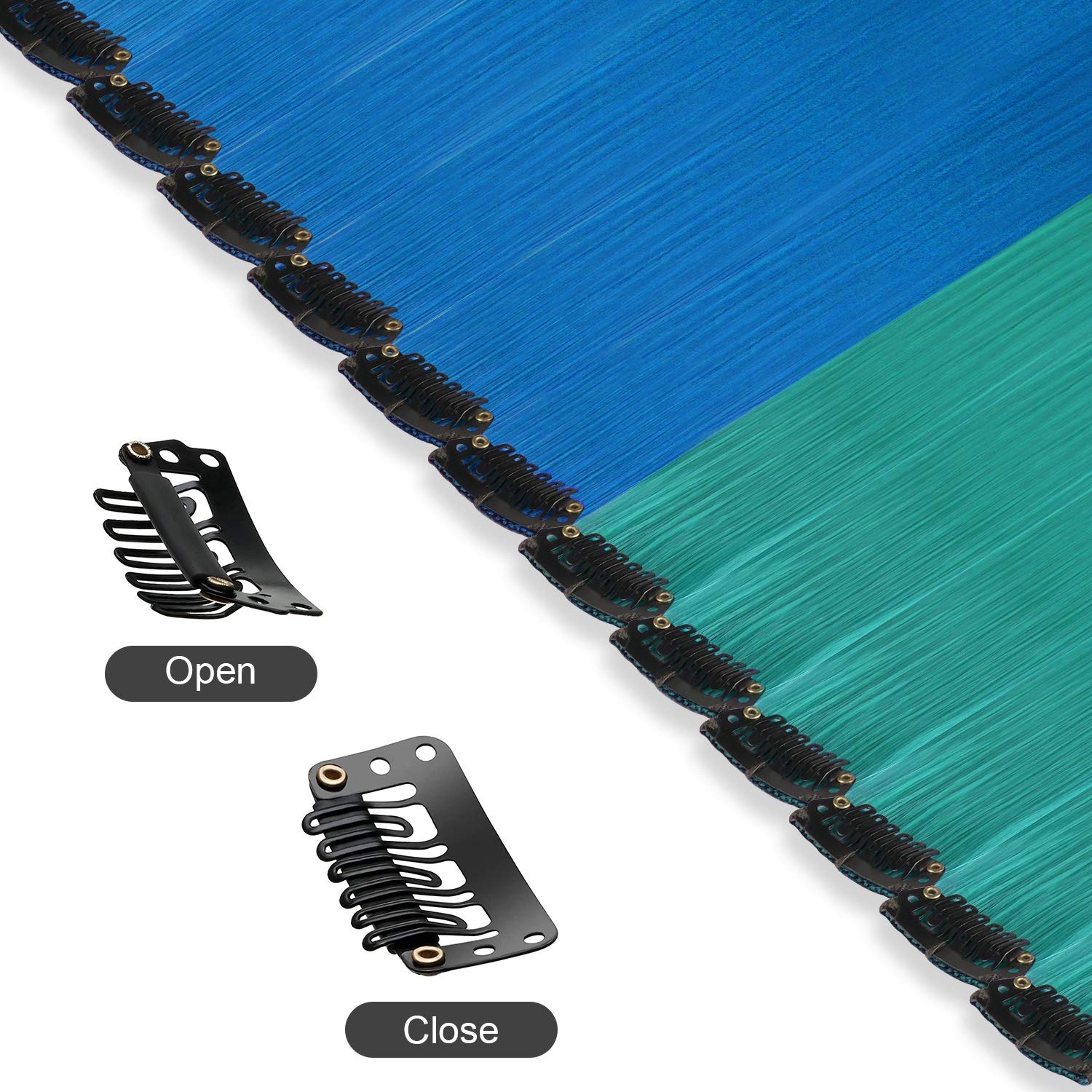 image:imageFESHFEN Leopard Printed Clip in Hair Extensions 6PCS Red Long Synthetic Straight Clip in Hair Extensions Stripe Printed Hairpiece Colorful Accessories for Women 18 InchTeal Blue 12 PCS
