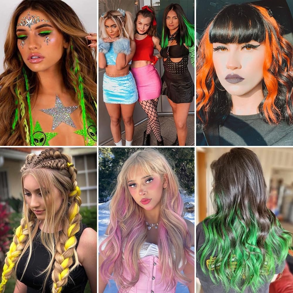 image:imageFESHFEN Leopard Printed Clip in Hair Extensions 6PCS Red Long Synthetic Straight Clip in Hair Extensions Stripe Printed Hairpiece Colorful Accessories for Women 18 InchAsh Blonde 10 PCS