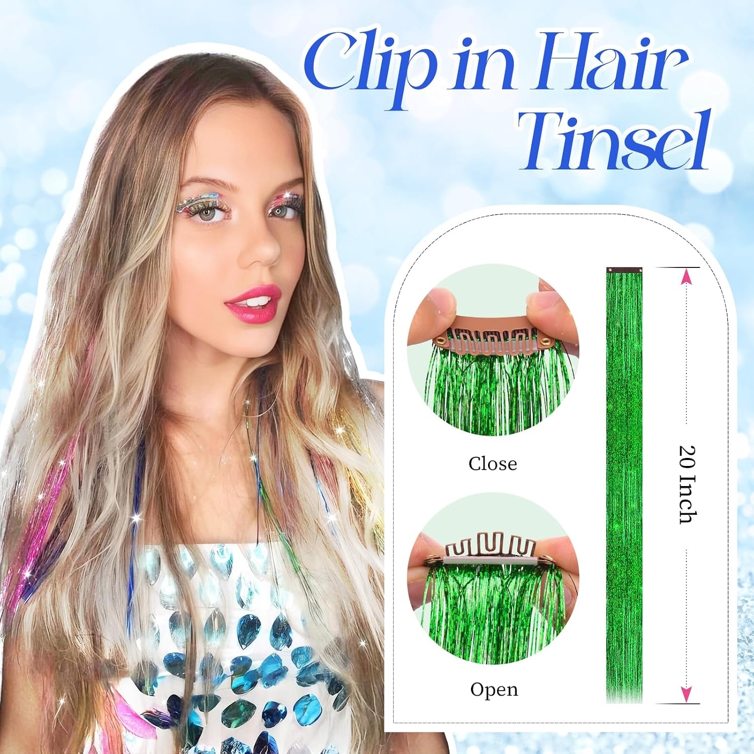 image:imageFESHFEN Leopard Printed Clip in Hair Extensions 6PCS Red Long Synthetic Straight Clip in Hair Extensions Stripe Printed Hairpiece Colorful Accessories for Women 18 InchGreen 12 PCS