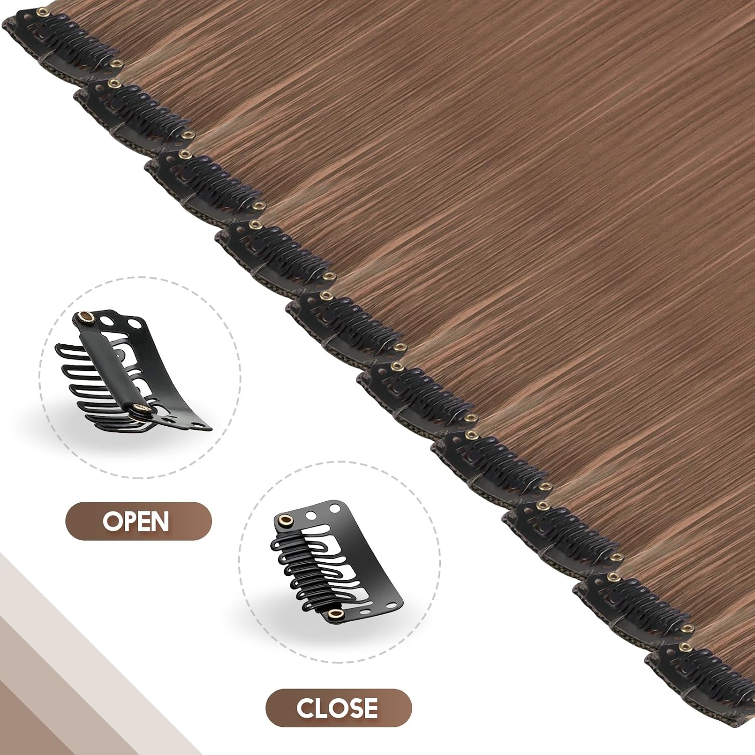 image:imageFESHFEN Leopard Printed Clip in Hair Extensions 6PCS Red Long Synthetic Straight Clip in Hair Extensions Stripe Printed Hairpiece Colorful Accessories for Women 18 InchLight Brown 10 PCS