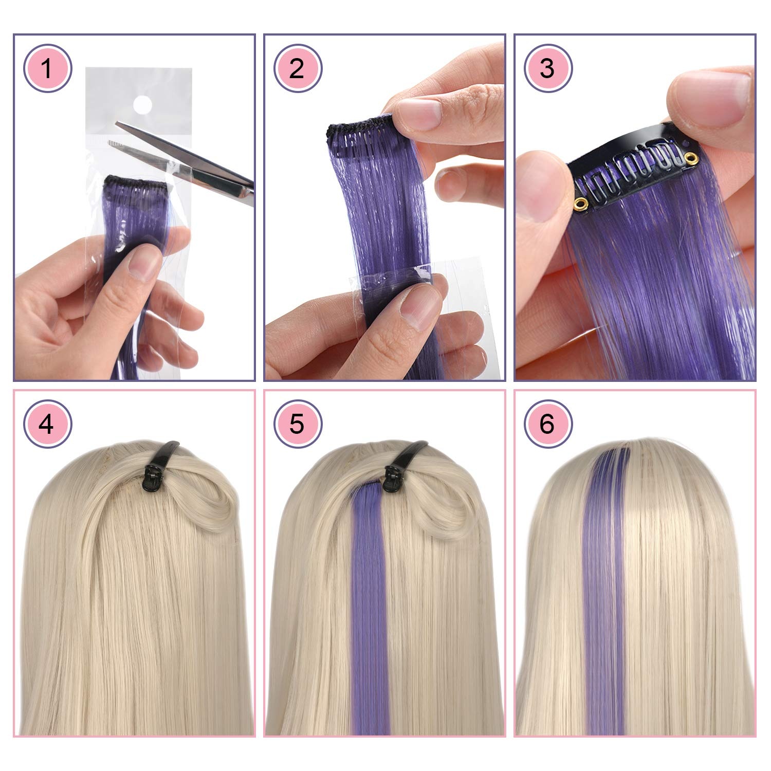 image:imageFESHFEN Leopard Printed Clip in Hair Extensions 6PCS Red Long Synthetic Straight Clip in Hair Extensions Stripe Printed Hairpiece Colorful Accessories for Women 18 InchRose Pink Orange 12 PCS