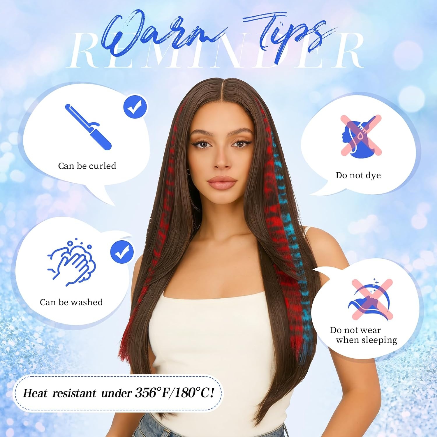 image:imageFESHFEN Leopard Printed Clip in Hair Extensions 6PCS Red Long Synthetic Straight Clip in Hair Extensions Stripe Printed Hairpiece Colorful Accessories for Women 18 InchRed 6 PCS