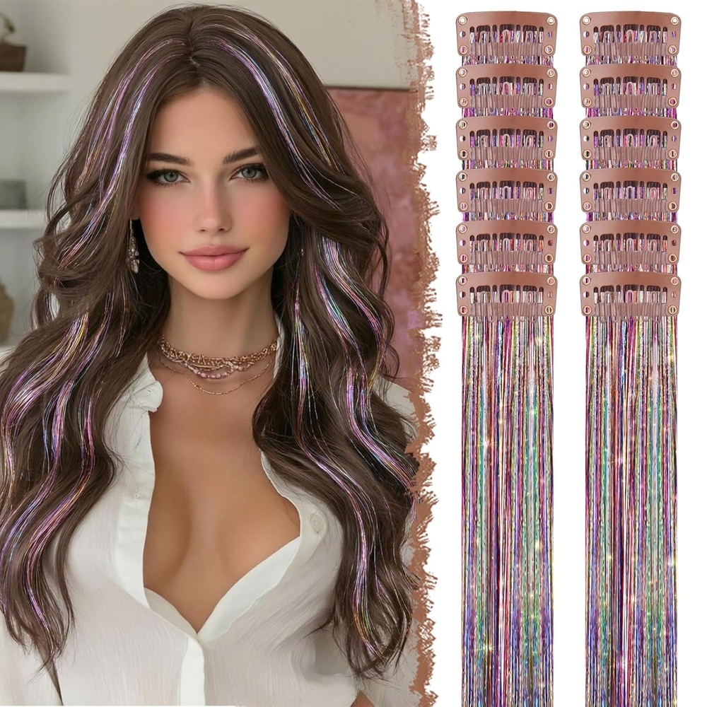 image:imageFESHFEN Leopard Printed Clip in Hair Extensions 6PCS Red Long Synthetic Straight Clip in Hair Extensions Stripe Printed Hairpiece Colorful Accessories for Women 18 InchColorful 12 PCS