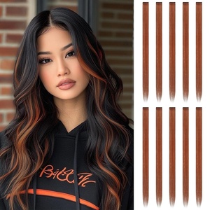 FESHFEN Leopard Printed Clip in Hair Extensions – 6PCS Red Long Synthetic Straight Clip in Hair Extensions Stripe Printed Hairpiece Colorful Accessories for Women 18 Inch(Copper 10 PCS)