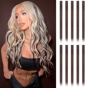 FESHFEN Leopard Printed Clip in Hair Extensions – 6PCS Red Long Synthetic Straight Clip in Hair Extensions Stripe Printed Hairpiece Colorful Accessories for Women 18 Inch(Brown 10 PCS)
