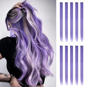 FESHFEN Leopard Printed Clip in Hair Extensions – 6PCS Red Long Synthetic Straight Clip in Hair Extensions Stripe Printed Hairpiece Colorful Accessories for Women 18 Inch(Light Purple 10 PCS)