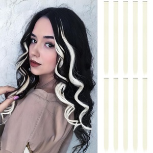 FESHFEN Leopard Printed Clip in Hair Extensions – 6PCS Red Long Synthetic Straight Clip in Hair Extensions Stripe Printed Hairpiece Colorful Accessories for Women 18 Inch(Blonde 10 PCS)