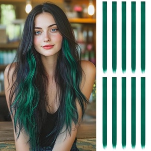 FESHFEN Leopard Printed Clip in Hair Extensions – 6PCS Red Long Synthetic Straight Clip in Hair Extensions Stripe Printed Hairpiece Colorful Accessories for Women 18 Inch(Polaris 10 PCS)