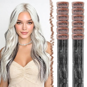 FESHFEN Leopard Printed Clip in Hair Extensions – 6PCS Red Long Synthetic Straight Clip in Hair Extensions Stripe Printed Hairpiece Colorful Accessories for Women 18 Inch(Black 12 PCS)