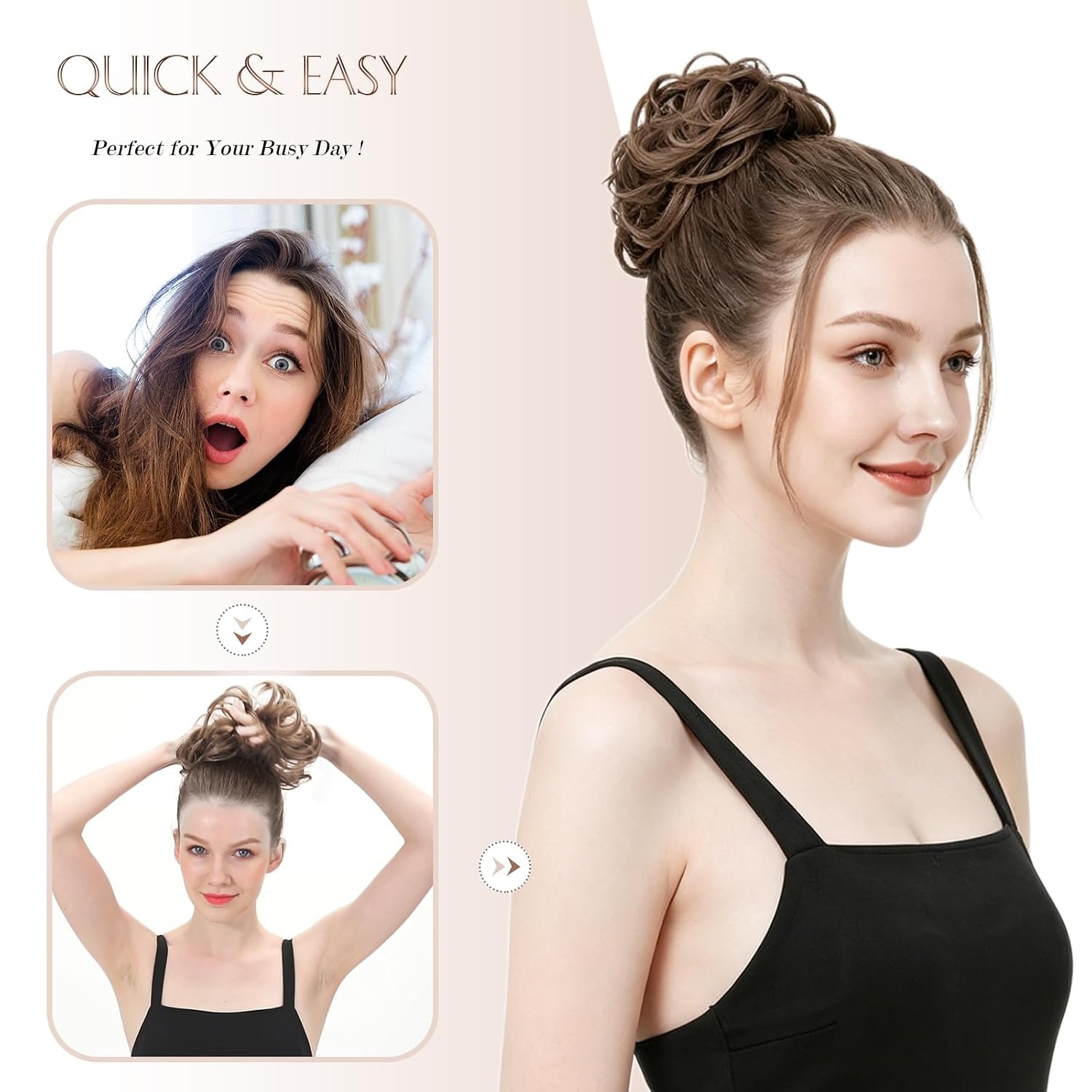 image:imageFESHFEN Messy Bun Hair Piece Wavy Synthetic Chignon Scrunchies for Instant Volume Elastic Ponytail Bun Hair Extensions Thick Hairpieces for Women Silver Grey 150 oz4TGrey Black with White Tips